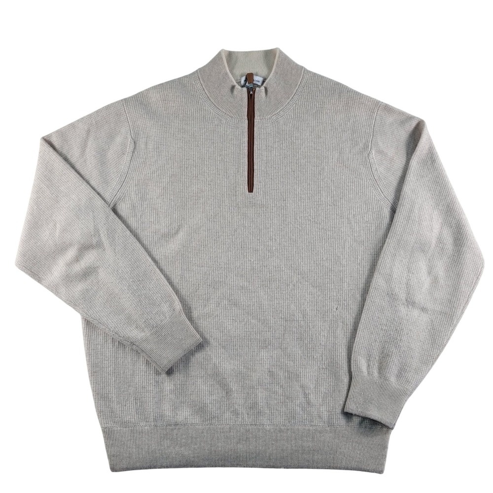 Peter Millar 1/4 Zip Sweater Mens XXL Beige Merino Wool Cashmere Ribbed Pullover